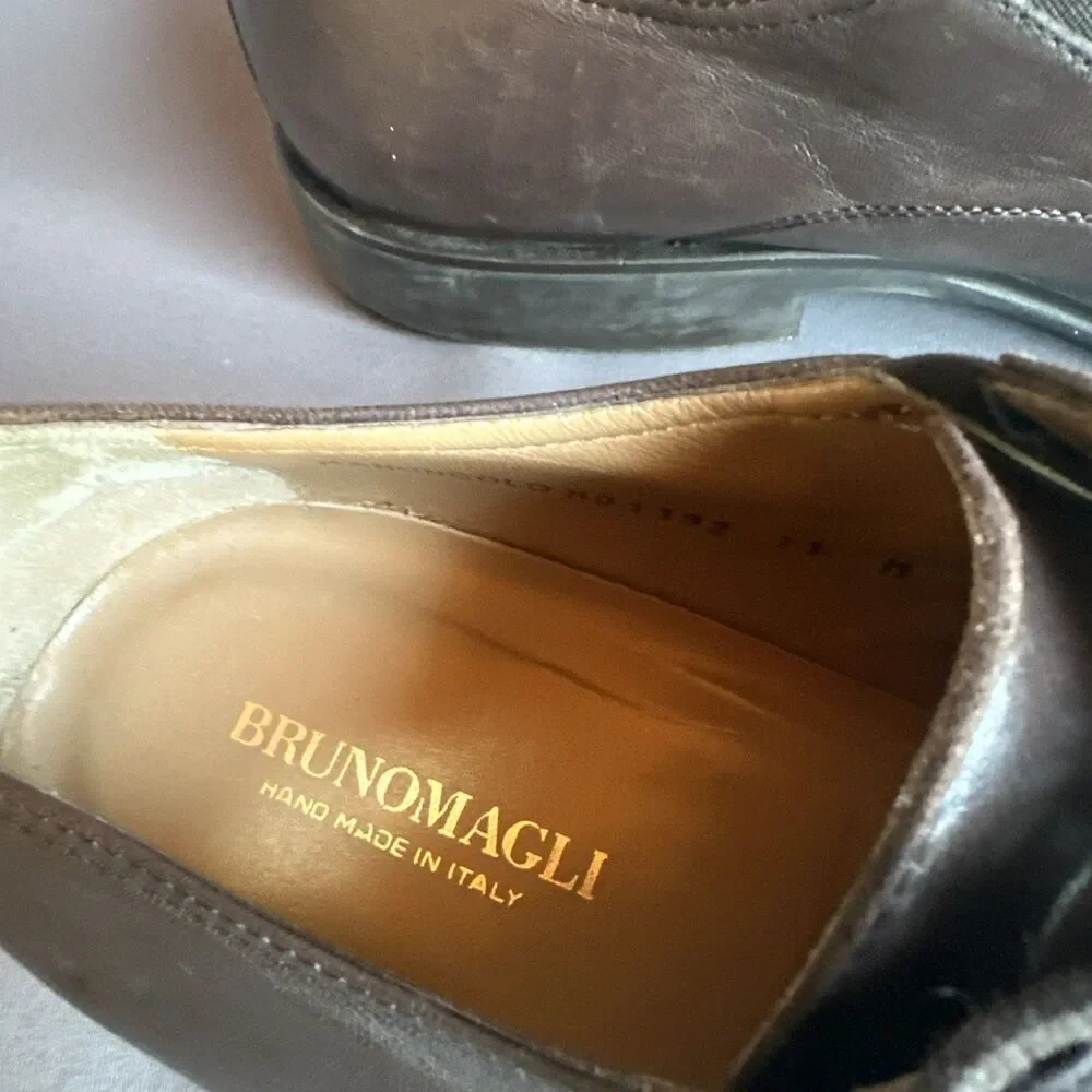 Bruno Magli Ranuncolo Deer Brown Leather Apron Toe Lace up Derby Italy Men 11 M